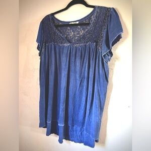 Unity World Wear Indigo Lace Yoke Knit Tunic
